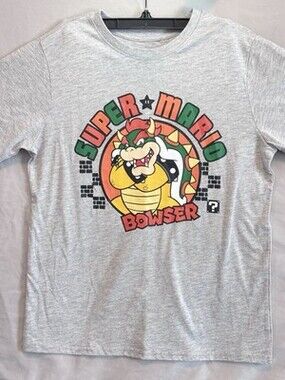 Nintendo Super Mario Unisex Kids Gray T-Shirt Size L Short Sleeve Crew Neck
